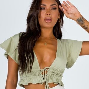 Princess Polly JAMISON REID CROP TOP KHAKI